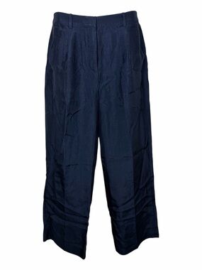 J.Crew Essential Wide Leg Pant Navy Blue Textured Satin High Rise Trousers 4P